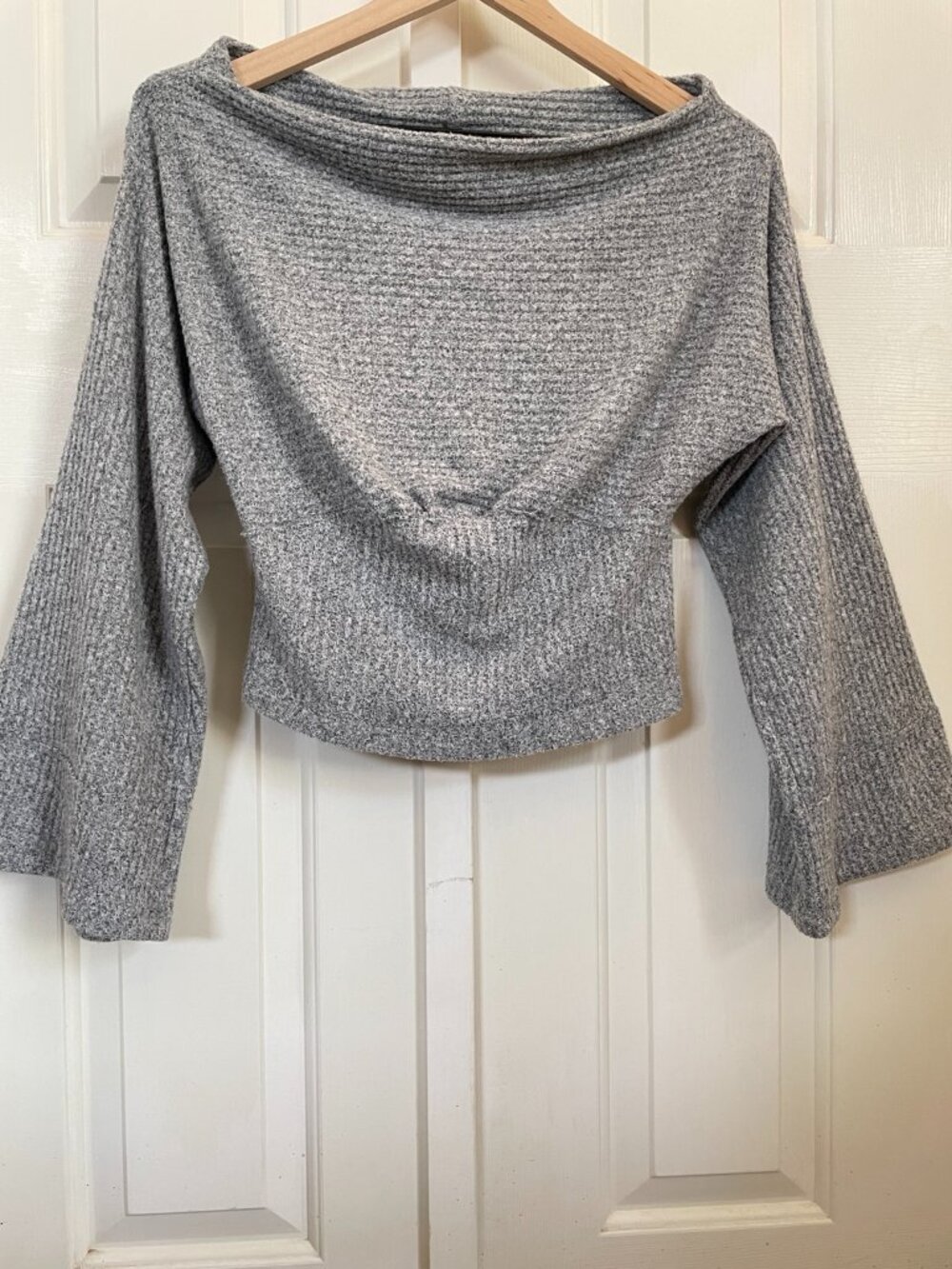 Free People Crazy On You Gray Thermal Bell Sleeve Top S